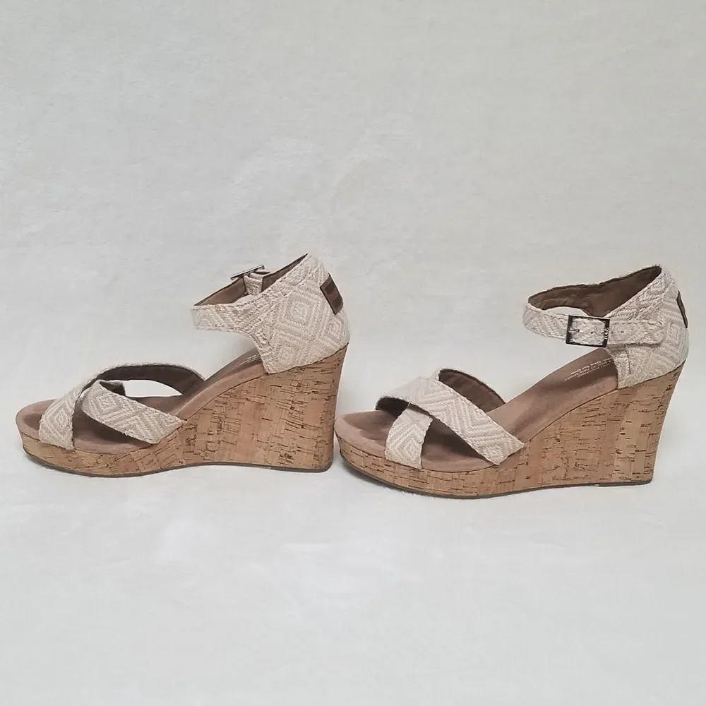 TOMS Sienna Aztec Strappy Wedge Corkwood Sandals